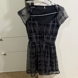 SHEIN Black Plaid Short Sleeve Mini Dress